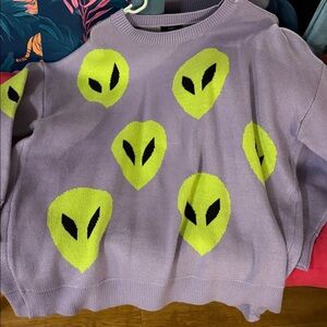 Purple Sweater with Neon Alien Design